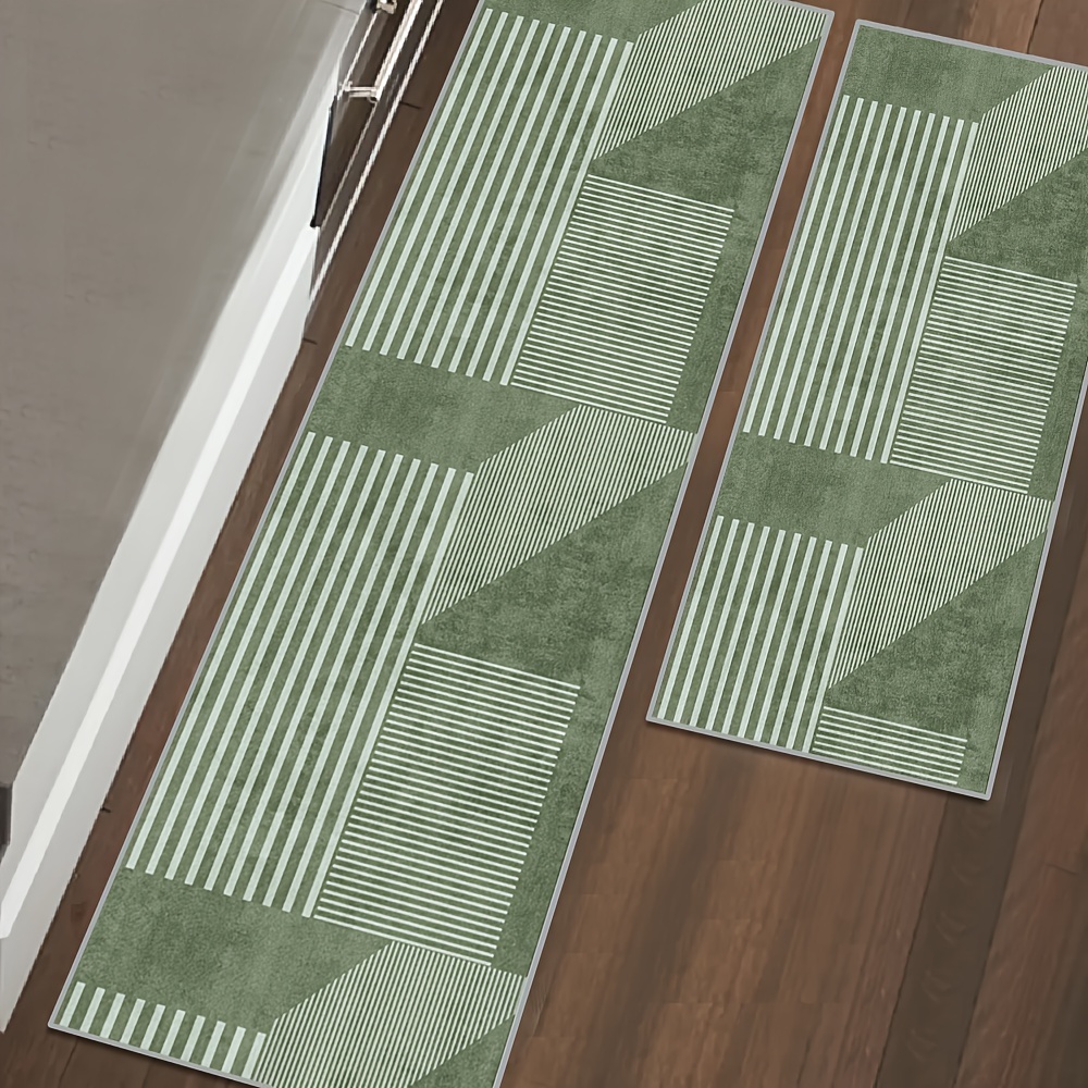 Kitchen Appliances Green - VIKAMA Striped Green Carpet Kitchen Rug